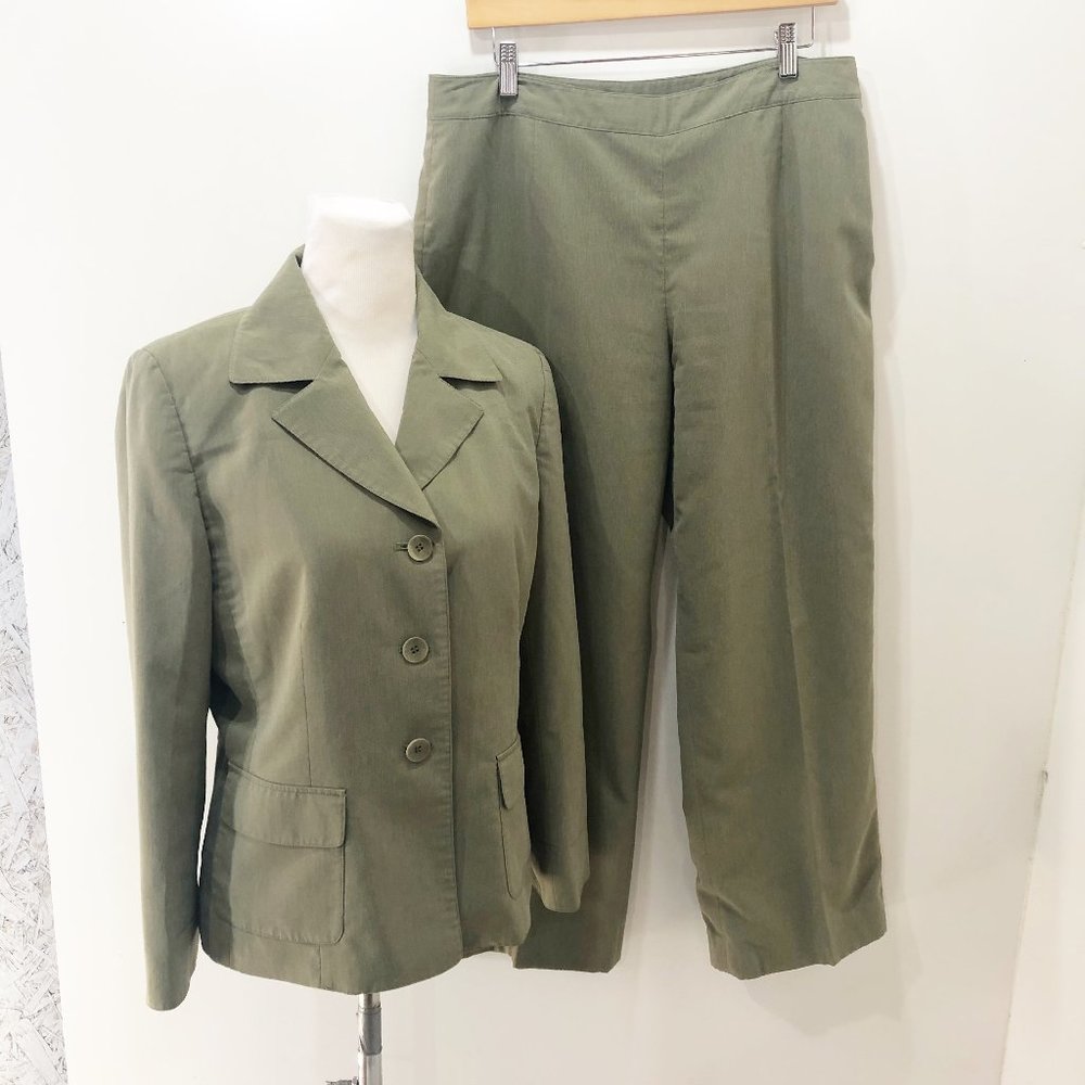 LE SUIT 12P Suit Blazer Pants Solid Green Career